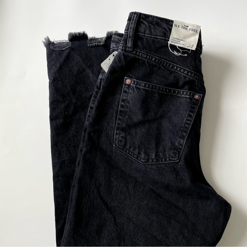 [Free People] Tapered Baggy High Rise Boyfriend Fit Black Denim Jean Siz…